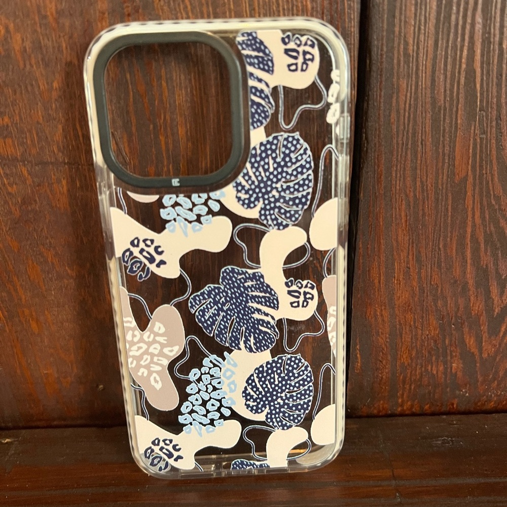 iPhone 14 Pro Max Floral Patterned Phone Case - Blue and Tan